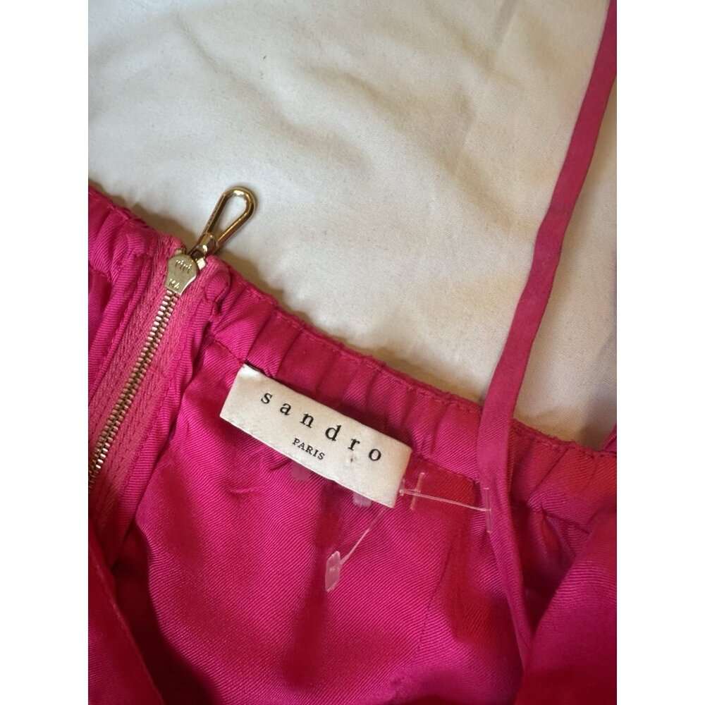 Sandro Hally Jacquard Ruffled Crop Top Pink Cold Shoulders Size 4 Small - Picture 4 of 7